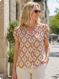 Blus, mocka/gr�ddvit