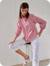 Blus med broderi p� �rmarna, r�d-vit