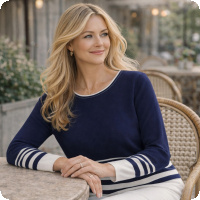 Vacker rundhalstr�ja med l�ng �rm som stickats i viscose med polyester hos danska Sunday. Hos Joolin finns den i lager och skickas snabbt till dig - och priset �r rena fyndet p� bara 499:-