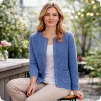 Nu har vi sol och v�rme p� dagarna, men kv�llarna kan vara lite kyligare. D� �r det sk�nt med en snygg kofta, exempelvis den h�r bl�a designad Skovhuus Strik i ekologisk bomull. Vi har den i lager och skickar den snabbt till dig (med fri frakt)! 